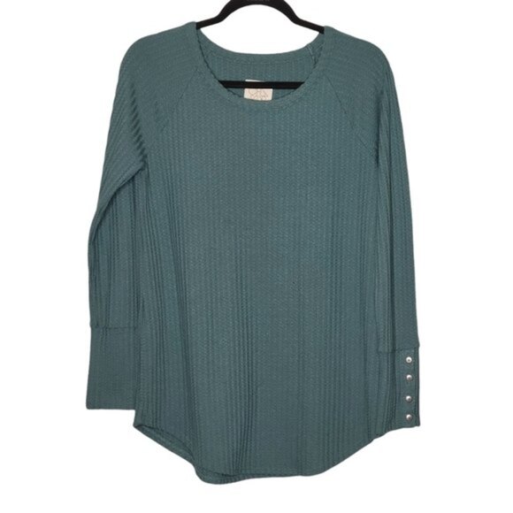 Chaser Tops - Chaser teal waffle knit thermal top L